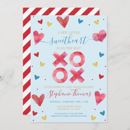 バレンタイン恋人の男の子の赤ちゃんシャワー 招待状 (正面/裏面)