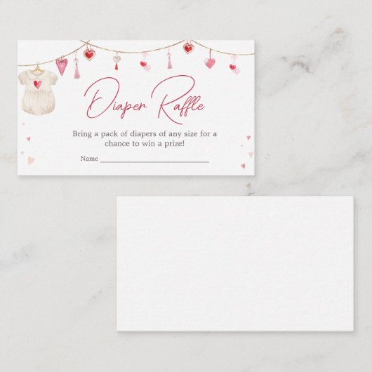 バレンタイン恋人ベビーシャワーおむつラッフル エンクロージャーカード (正面/裏面)