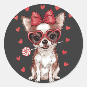 バレンタイン愛とチワワ棒つきキャンデートリート。 ラウンドシール