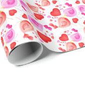 バレンタイン愛の鳥とハートピンク赤いギフトラップ ラッピングペーパー (ロールコーナー)