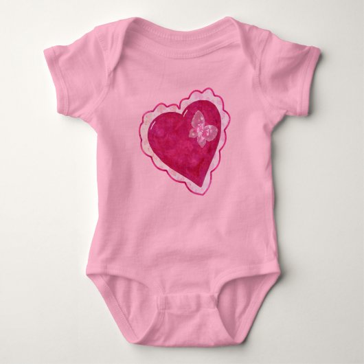 バレンタイン愛らしいミックスメディア ベビーボディスーツ (正面)