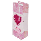 バレンタイン愛らしいミックスメディア ワインギフトバッグ (正面アングル)