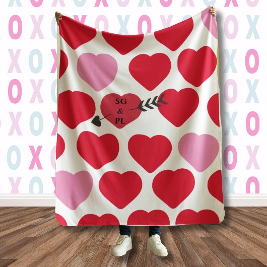 バレンタイン愛好家ブランケットハートキューピッドアローボウ フリースブランケット