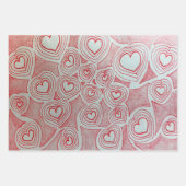 バレンタイン手描き赤いハートドードルパターン ラッピングペーパーシート (正面)