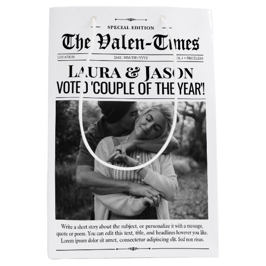 バレンタイン抱き枕カップル新聞抱き枕 ミディアムペーパーバッグ (正面)