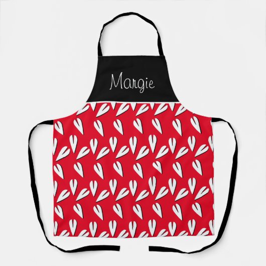 バレンタイン日幾何学模様ハートブラックレッド名 エプロン (正面)