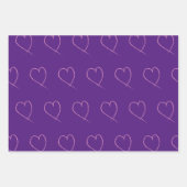 バレンタイン日手描きハート紫パターン ラッピングペーパーシート (正面3)
