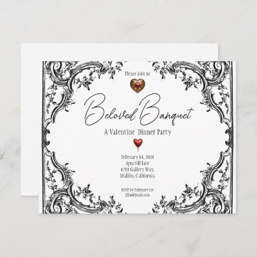 バレンタイン最愛の晩餐会パーティー 招待状 (正面/裏面)