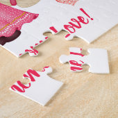 バレンタイン格言ラブ引用文ピンク赤いハートカップル ジグソーパズル (側面)