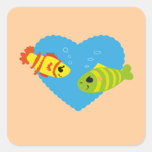 バレンタイン水族館の愛らしい魚のカップル スクエアシール