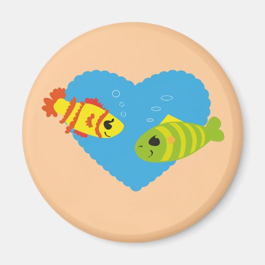 バレンタイン水族館ラブ かわいい魚のカップル マグネット (正面)