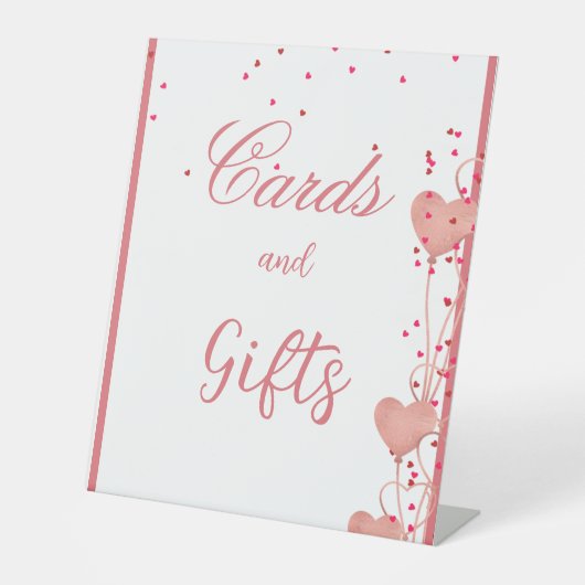 バレンタイン水色ハートブライダルシャワー標識 台座サイン (正面)