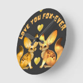 バレンタイン狐カップルアート ラウンド壁時計 (傾斜)