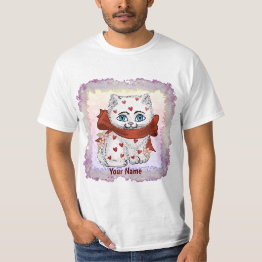 バレンタイン猫カスタムハートTシャツ Tシャツ (正面)