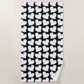 バレンタイン白黒ハートバレンタイン ビーチタオル (正面)