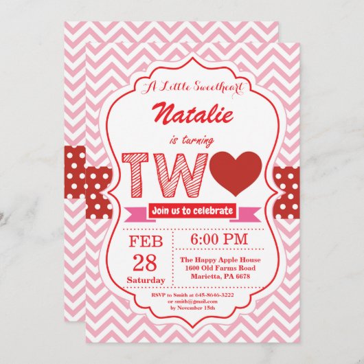 バレンタイン第2セカンド誕生日リトルスイート 招待状 (正面/裏面)