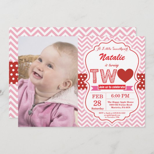 バレンタイン第2セカンド誕生日リトルスイート 招待状 (正面/裏面)