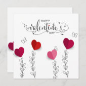 バレンタイン紙ハート – ラインアートホリデーカード シーズンカード (正面/裏面)