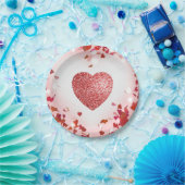 バレンタイン紙吹雪レッドグリッターハート紙プレート ペーパープレート (パーティー)