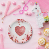 バレンタイン紙吹雪レッドグリッターハート紙プレート ペーパープレート (パーティー)