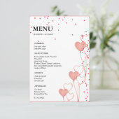 バレンタイン結婚ハートのブライダルシャワーメニューカード 招待状 (スタンド正面)