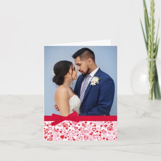 バレンタイン自分の写真を追加する赤いピンクのハート シーズンカード (正面)