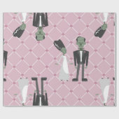 バレンタイン花嫁フランケンシュタインモンスターピンクハート ラッピングペーパー (フラット)