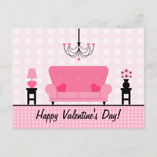 バレンタイン葉書 – ピンクリビングルーム シーズンポストカード (正面)