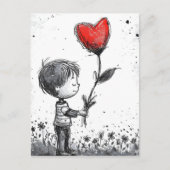 バレンタイン葉書 – ロマンチックな男の子ハートバルーン ポストカード (正面)