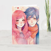 バレンタイン記念日かわいいアニメマンガカップルカード カード (正面)