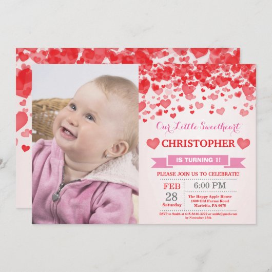 バレンタイン誕生日アーリトルスイートハート 招待状 (正面/裏面)