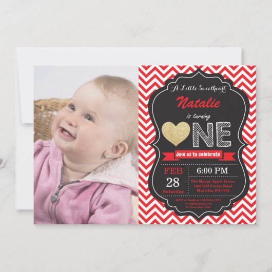 バレンタイン誕生日アーリトルスイートハート 招待状 (正面)