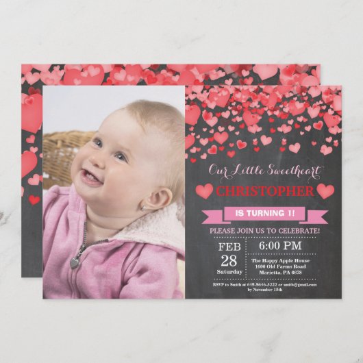 バレンタイン誕生日アーリトルスイートハート 招待状 (正面/裏面)