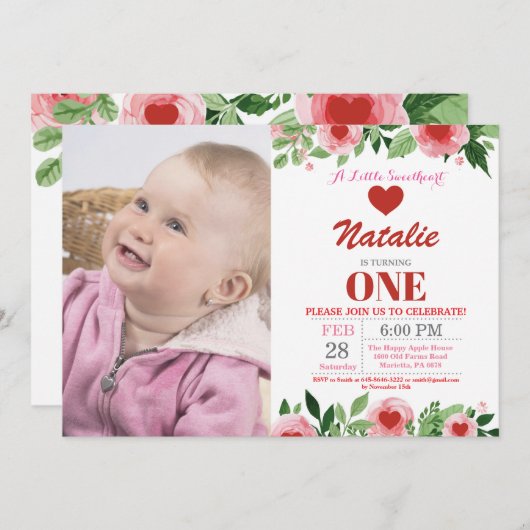 バレンタイン誕生日ザリトルスウィートアート 招待状 (正面/裏面)