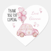 バレンタイン誕生日パーティピンクバルーンと車 ハートシール (正面)