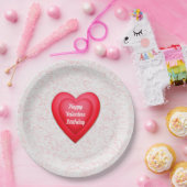 バレンタイン誕生日ファンシー赤いハートパーソナライズされた ペーパープレート (パーティー)