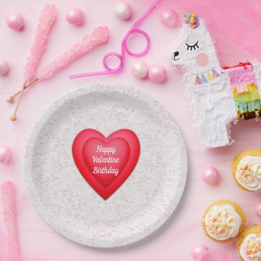 バレンタイン誕生日ファンシー赤いハートパーソナライズされた ペーパープレート (パーティー)