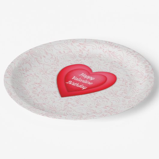 バレンタイン誕生日ファンシー赤いハートパーソナライズされた ペーパープレート (アングル)