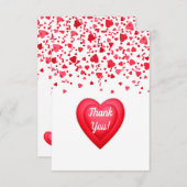 バレンタイン誕生日レッド紙吹雪ハート サンキューカード (正面/裏面)
