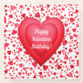 バレンタイン誕生日レッド紙吹雪ハート パーソナライズされた ガラスコースター (正面)