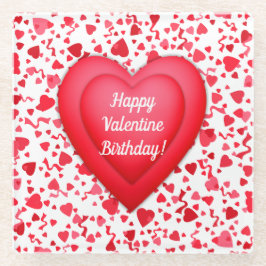 バレンタイン誕生日レッド紙吹雪ハート パーソナライズされた ガラスコースター