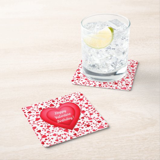 バレンタイン誕生日レッド紙吹雪ハート パーソナライズされた スクエアペーパーコースター (インサイチュ)