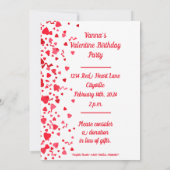 バレンタイン誕生日レッド紙吹雪ハート パーソナライズされた 招待状 (裏面)
