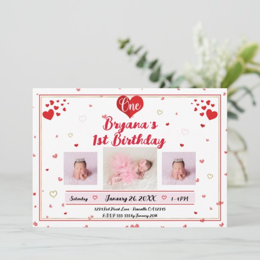 バレンタイン誕生日写真撮影誕生日 招待状 (スタンド正面)