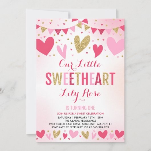 バレンタイン誕生日招待状スウィートアート誕生日 招待状 (正面)