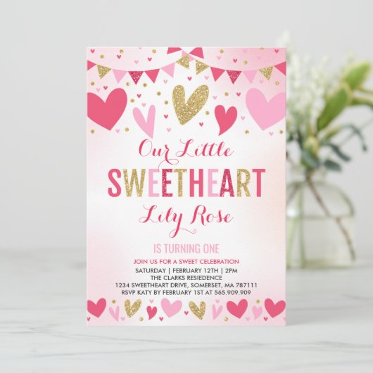 バレンタイン誕生日招待状スウィートアート誕生日 招待状 (スタンド正面)