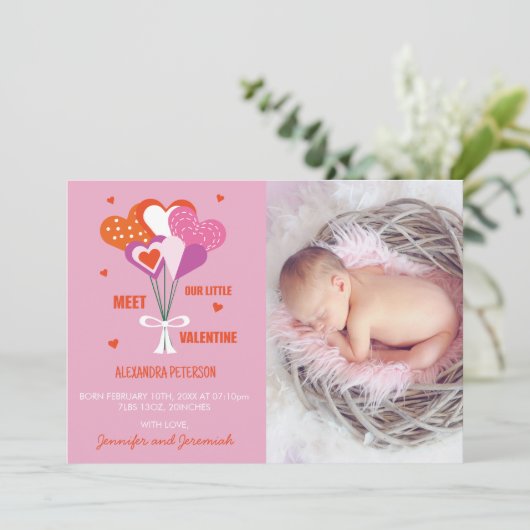 バレンタイン誕生発表可愛いハートブーケ 案内状 (スタンド正面)