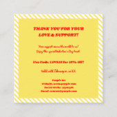 バレンタイン赤いハートイエロージンガムサンキューカード スクエア名刺 (裏面)