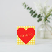 バレンタイン赤いハートイエロージンガムサンキューカード スクエア名刺 (スタンド正面)
