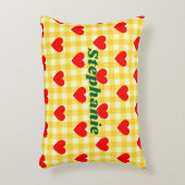 バレンタイン赤いハートイエロージンジャムカップルのギフト アクセントクッション (正面(垂直))